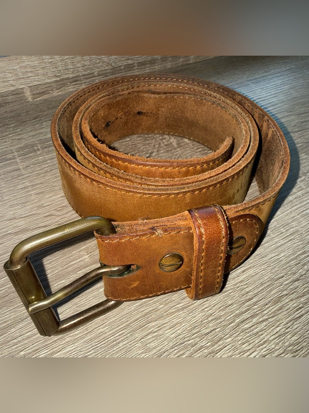 Origin USA Raw Edge Whiskey Brown Full-Grain Leather Belt - Picture 3 of 7